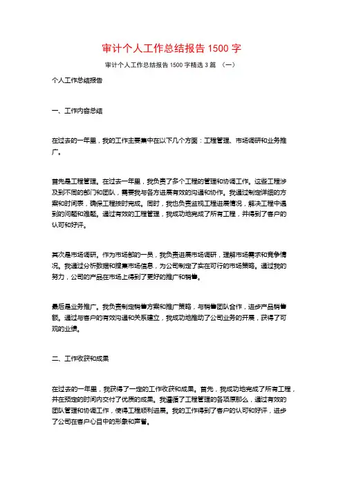 审计个人工作总结报告1500字3篇