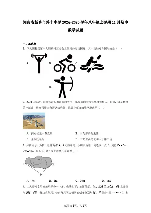 河南省新乡市第十中学2024-2025学年八年级上学期11月期中数学试题