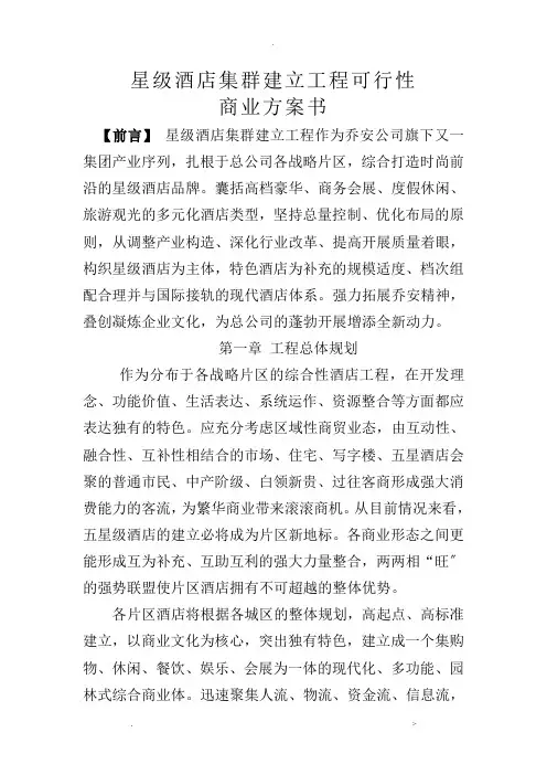 星级酒店集群建设项目可行性商业计划书