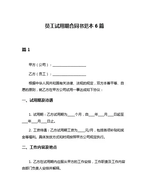 员工试用期合同书范本6篇