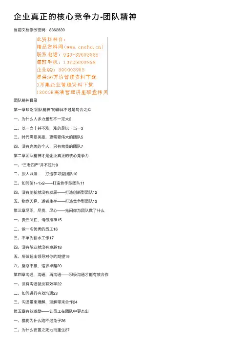 企业真正的核心竞争力-团队精神