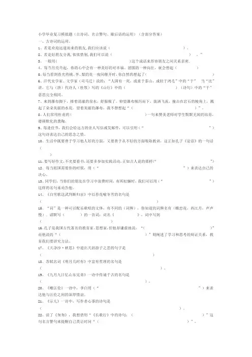小学毕业复习古诗词运用