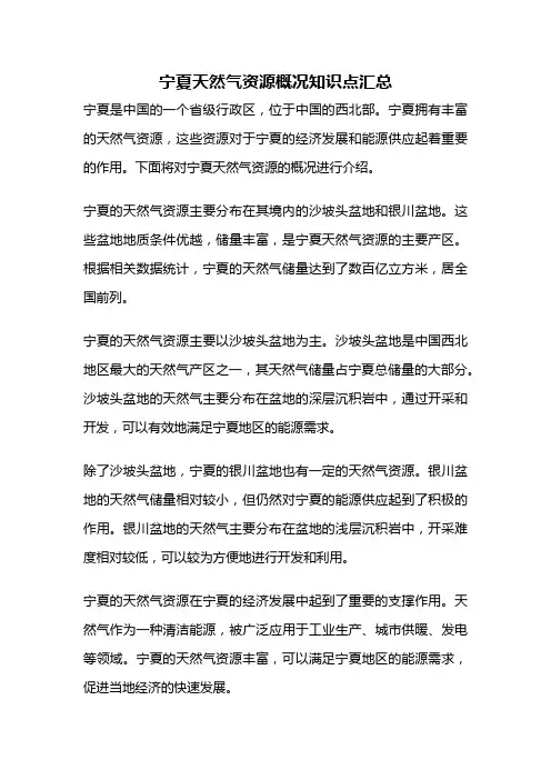 宁夏天然气资源概况知识点汇总