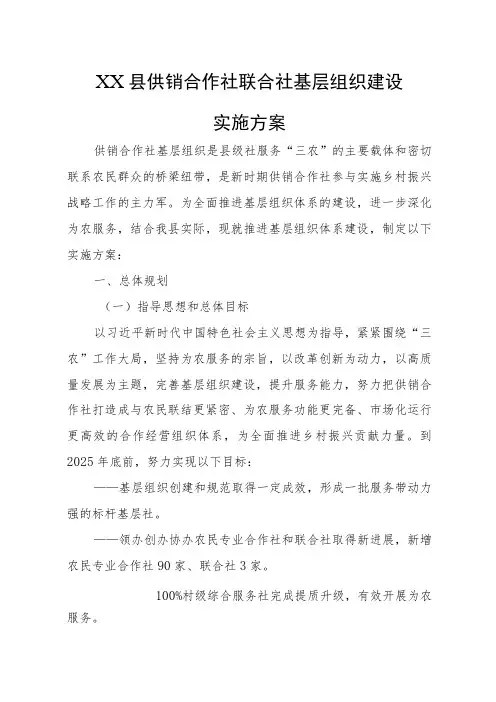XX县供销合作社联合社基层组织建设实施方案