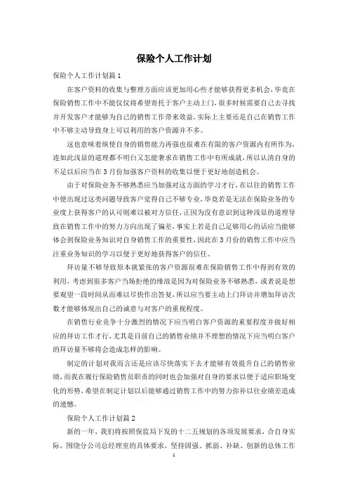 保险个人工作计划