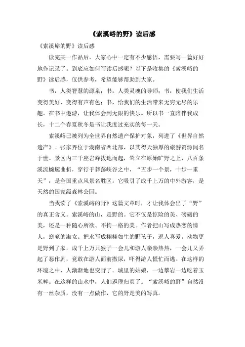 《索溪峪的野》读后感