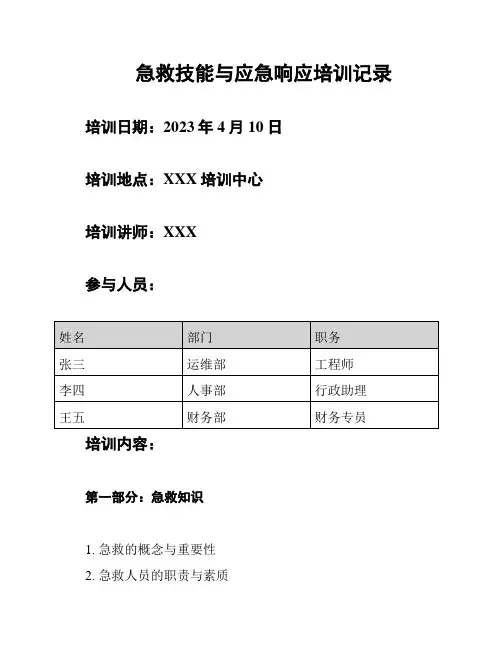 急救技能与应急响应培训记录