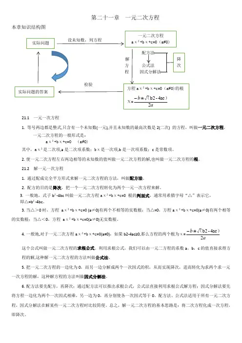 九年级上册人教版数学课本知识点、概念总结