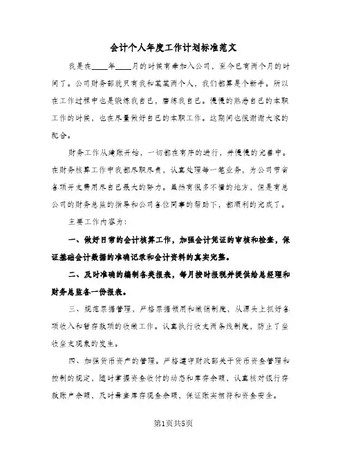 会计个人年度工作计划标准范文（3篇）