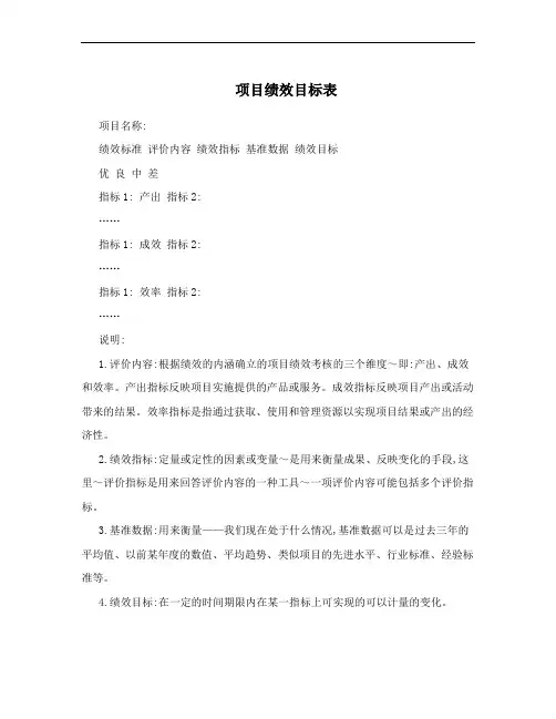 项目绩效目标表