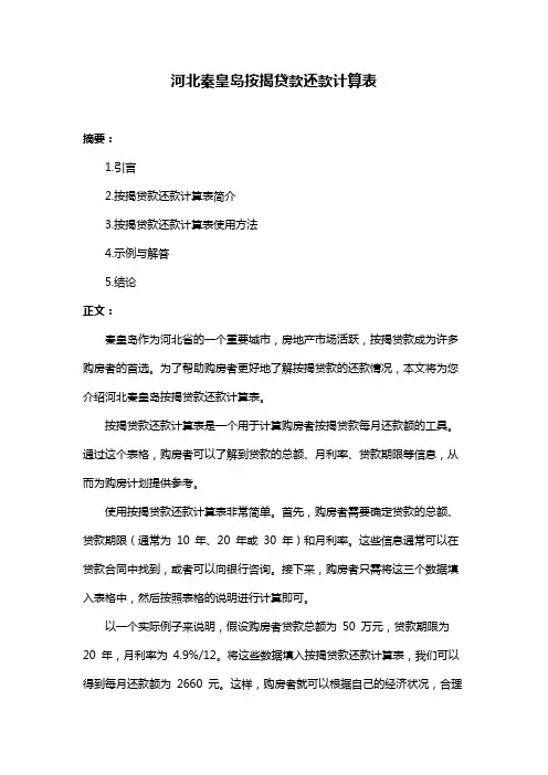 河北秦皇岛按揭贷款还款计算表