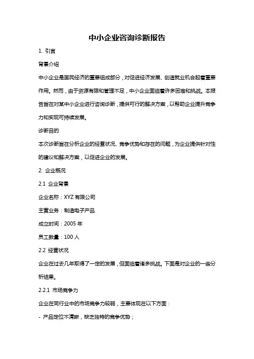 中小企业咨询诊断报告