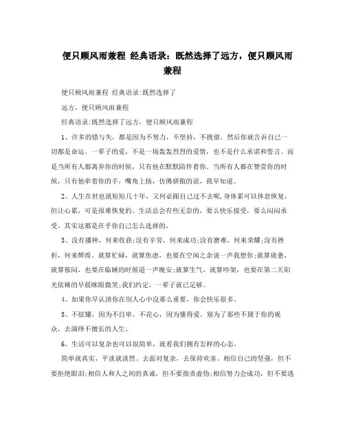便只顾风雨兼程经典语录：既然选择了远方,便只顾风雨兼程