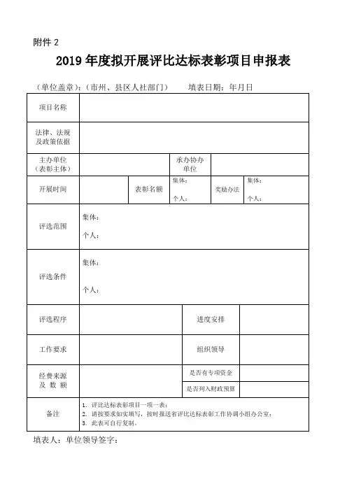 开展评比达标表彰项目申报表