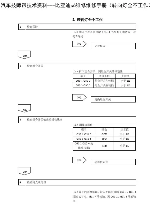 比亚迪s6维修维修手册(转向灯全不工作)