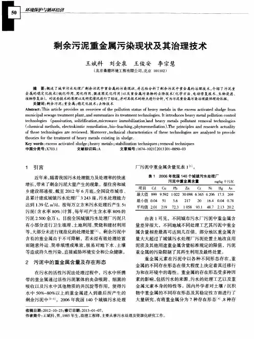 剩余污泥重金属污染现状及其治理技术