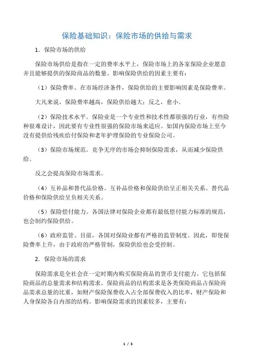 保险基础知识：保险市场的供给与需求