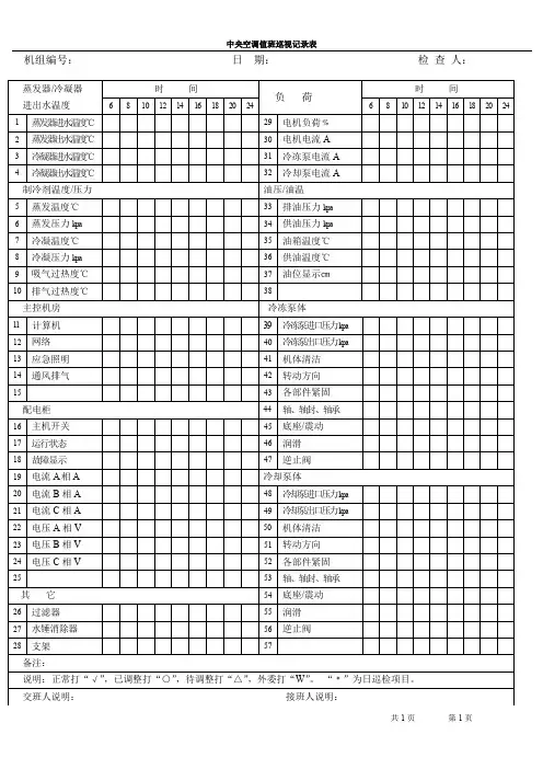 002中央空调值班巡视记录表