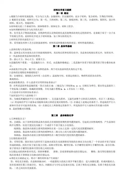 材料化学复习提纲
