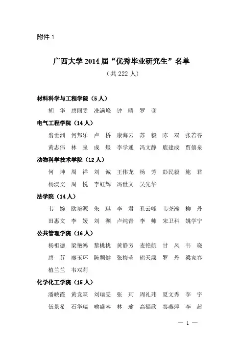 广西大学2014届“优秀毕业研究生”