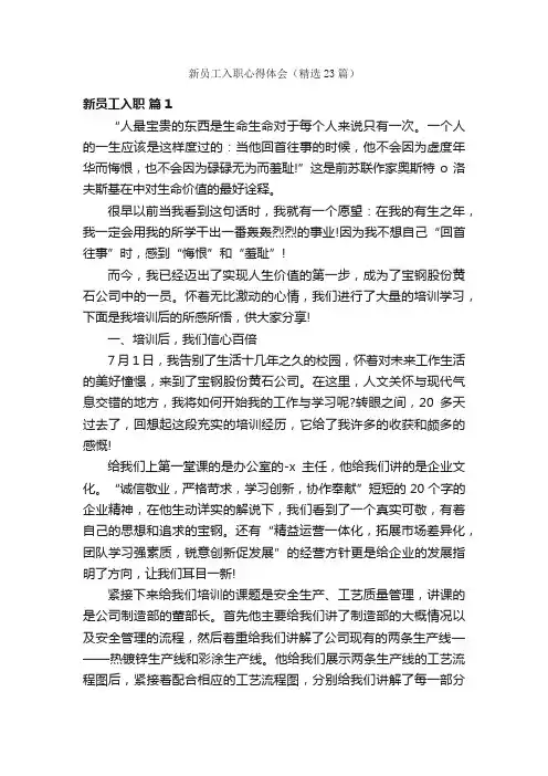 新员工入职心得体会（精选23篇）