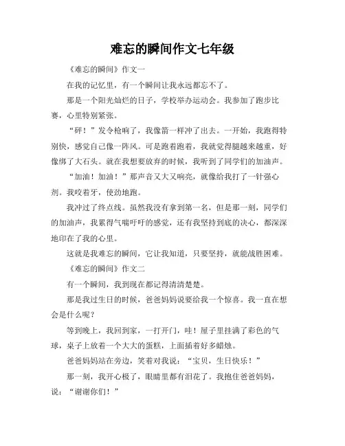 难忘的瞬间作文七年级