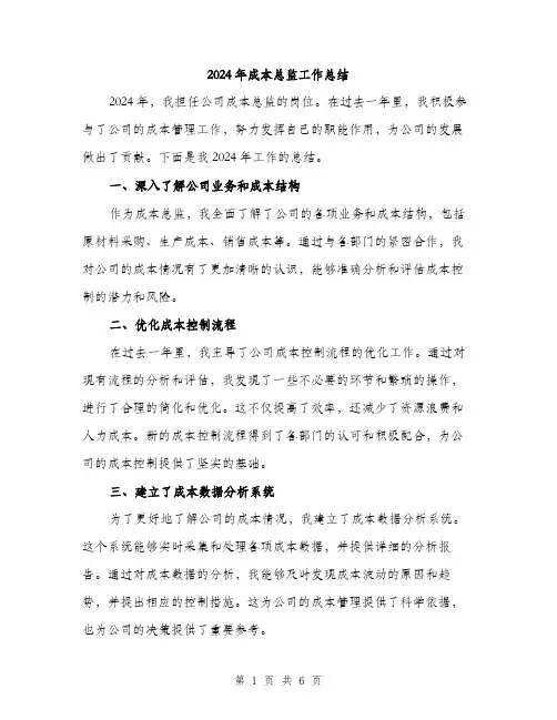 2024年成本总监工作总结（2篇）