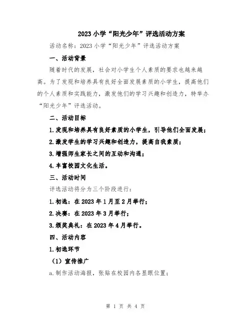 2023小学“阳光少年”评选活动方案