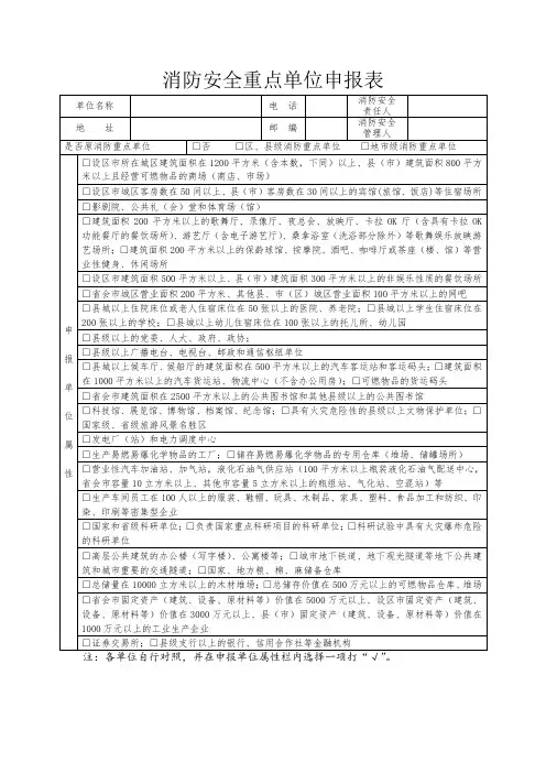 消防安全重点单位申报表