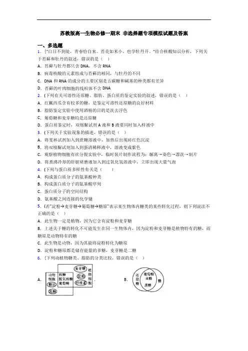 苏教版高一生物必修一期末 非选择题专项模拟试题及答案
