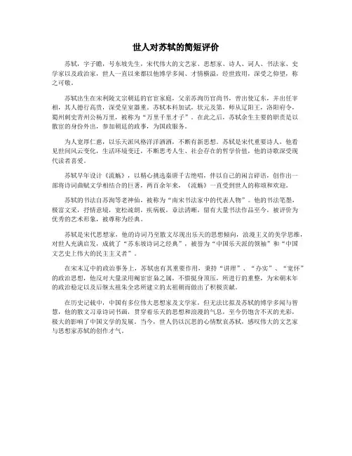 世人对苏轼的简短评价
