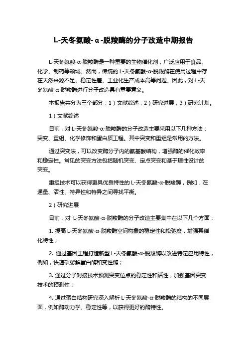 L-天冬氨酸-α-脱羧酶的分子改造中期报告
