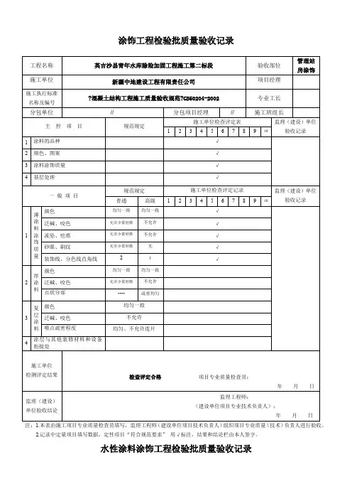水性涂料涂饰工程检验批质量验收记录