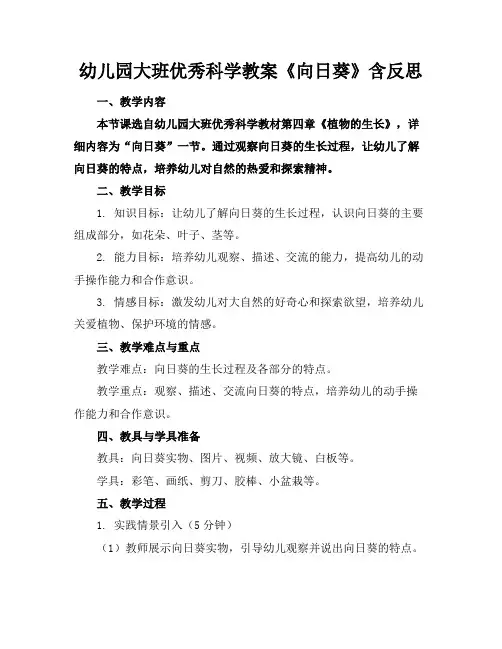 幼儿园大班优秀科学教案《向日葵》含反思