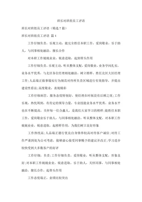 班长对班组员工评语