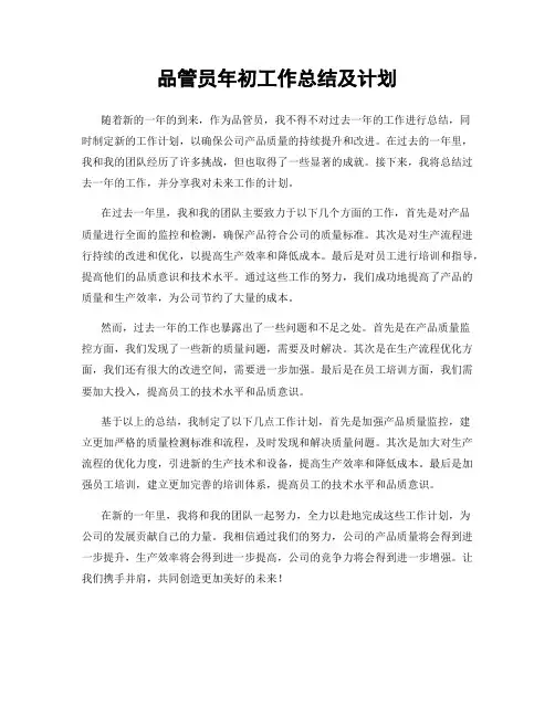 品管员年初工作总结及计划