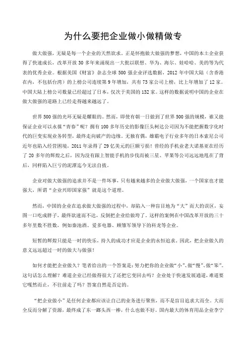 把企业做小做精做专