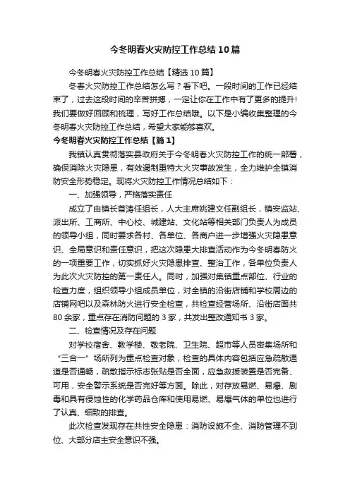 今冬明春火灾防控工作总结【精选10篇】