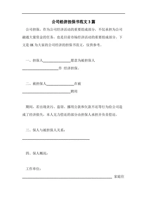 公司经济担保书范文3篇