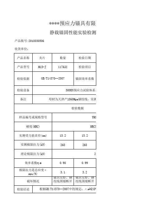 锚具夹片检测报告模板