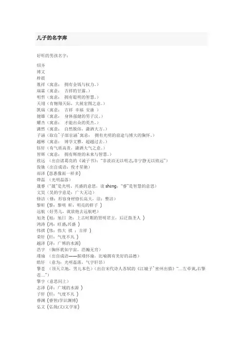 儿子的名字库