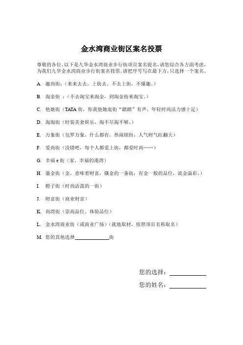 金水湾商业街区案名投票