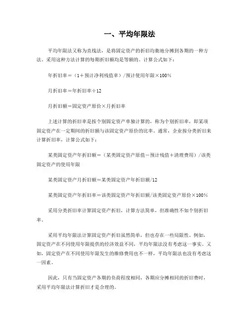固定资产折旧方法汇总