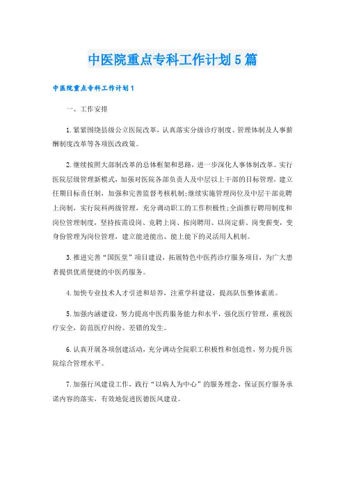中医院重点专科工作计划5篇