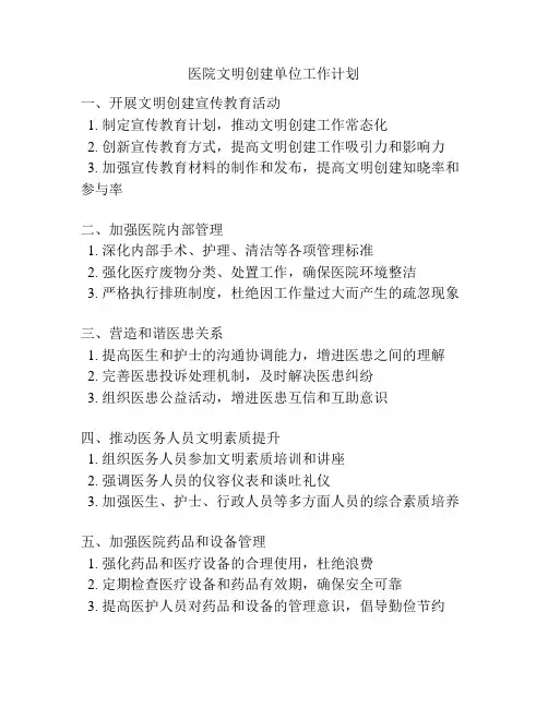 医院文明创建单位工作计划