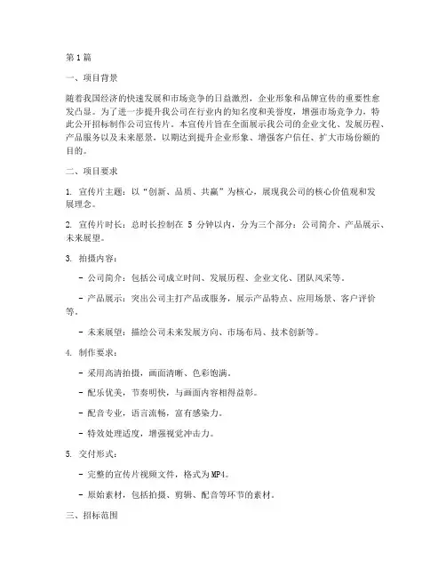 公司宣传片招标标书(3篇)
