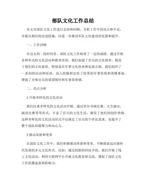 部队文化工作总结