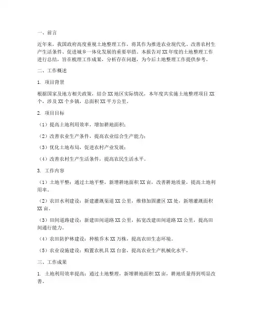 土地整理报告总结范文