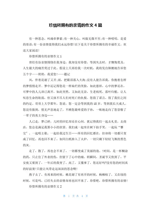 珍惜所拥有的亲情的作文4篇