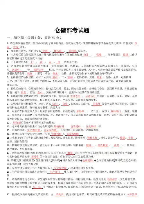 仓库考试模拟试题及答案